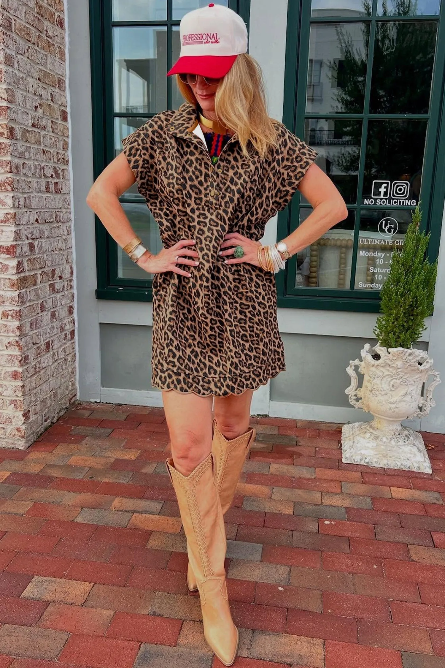 Buttoned Collar Short Sleeve Leopard Shift Dress with Pockets sold by eAura product image thumbnail 2