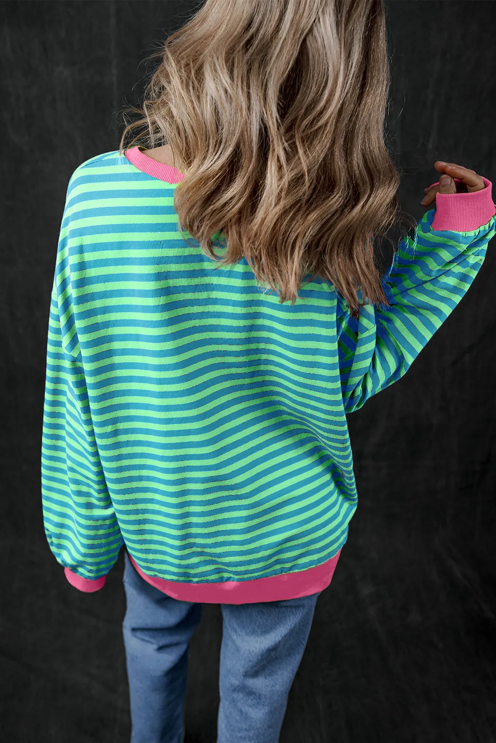 Stripe Contrast Trim Oversized Pullover Sweatshirt sold by eAura product image thumbnail 2