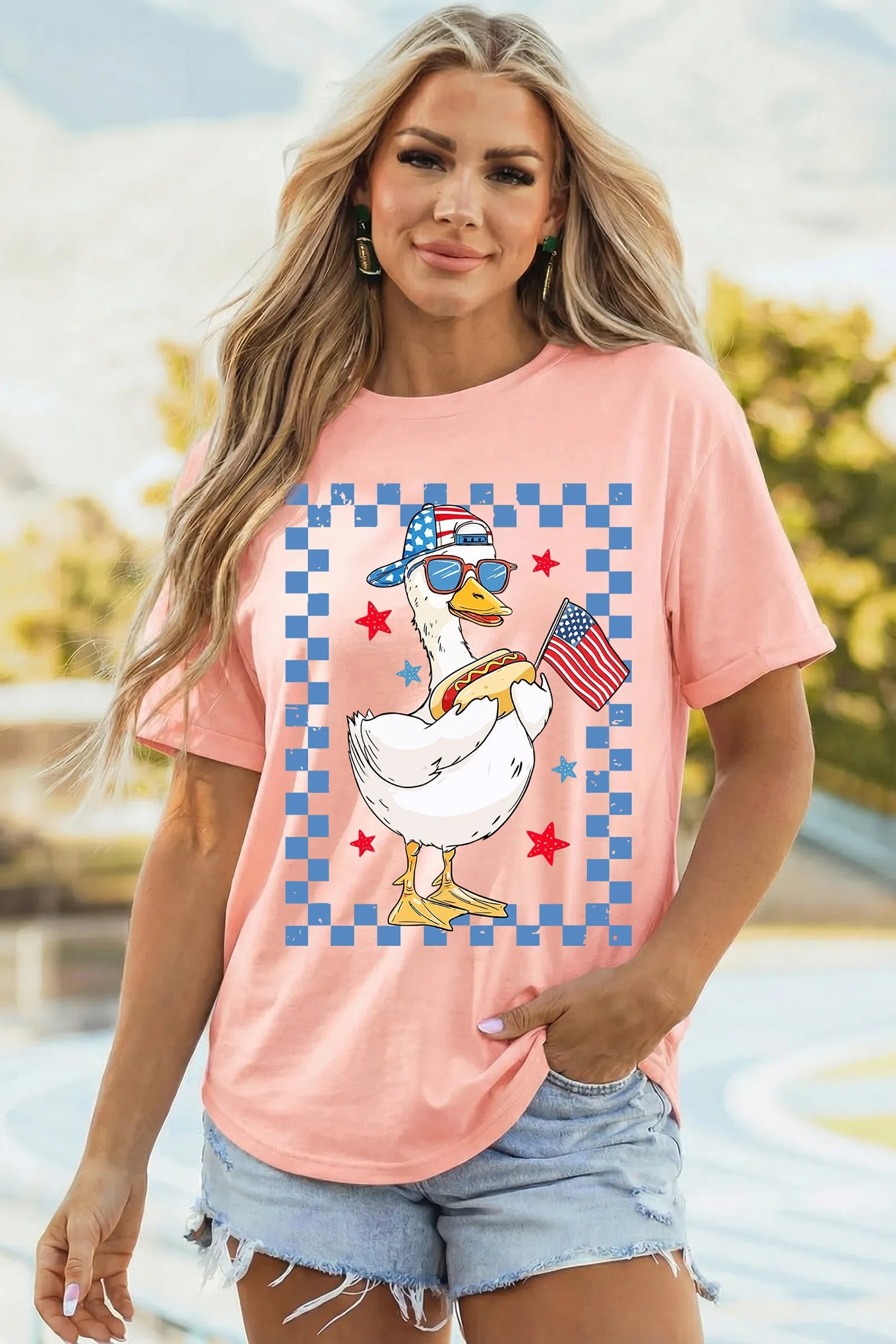 America Goose 4th Of July Patriotic Flag Graphic T Shirt – Pink sold by eAura product image thumbnail 5