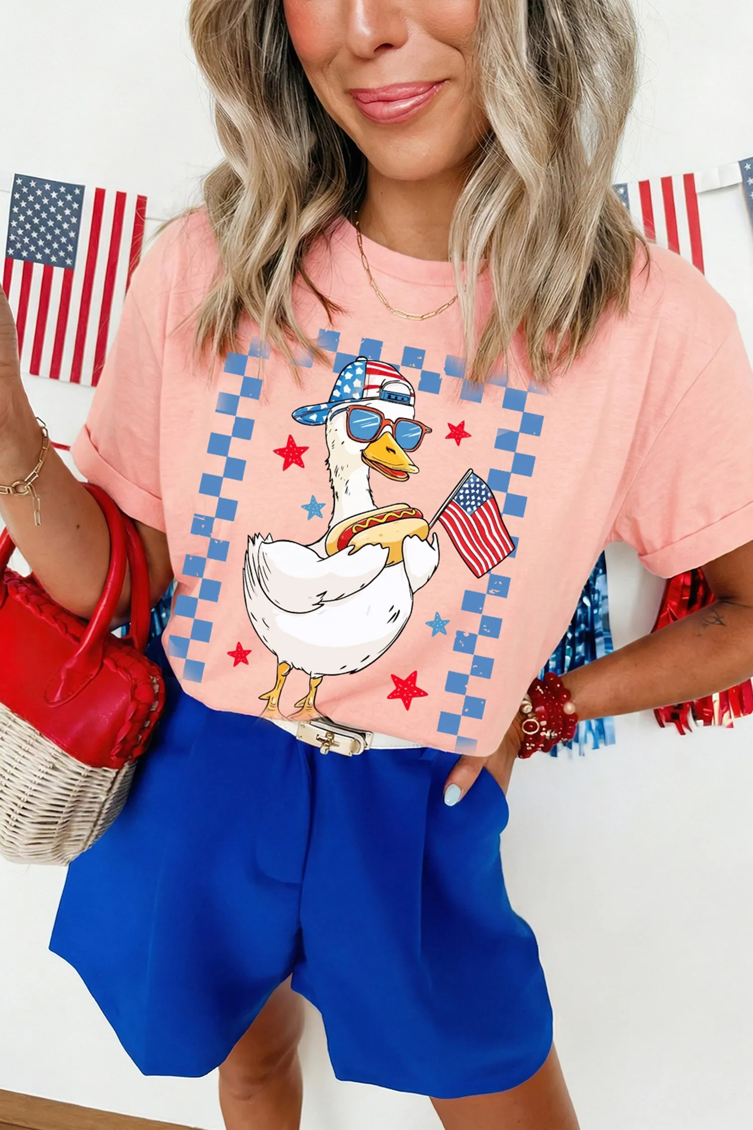 America Goose 4th Of July Patriotic Flag Graphic T Shirt – Pink sold by eAura product image thumbnail 2