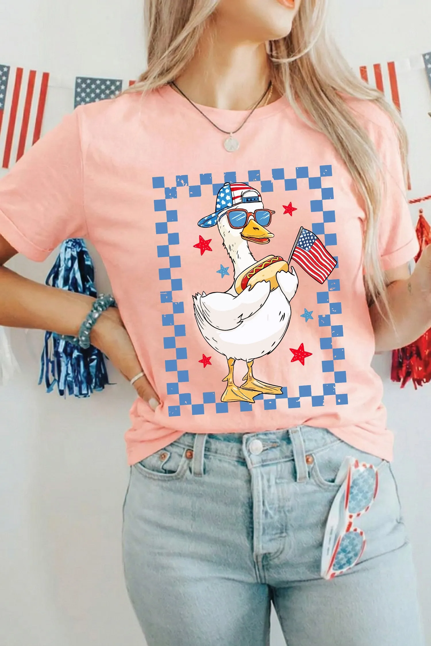 America Goose 4th Of July Patriotic Flag Graphic T Shirt – Pink sold by eAura product image thumbnail 4