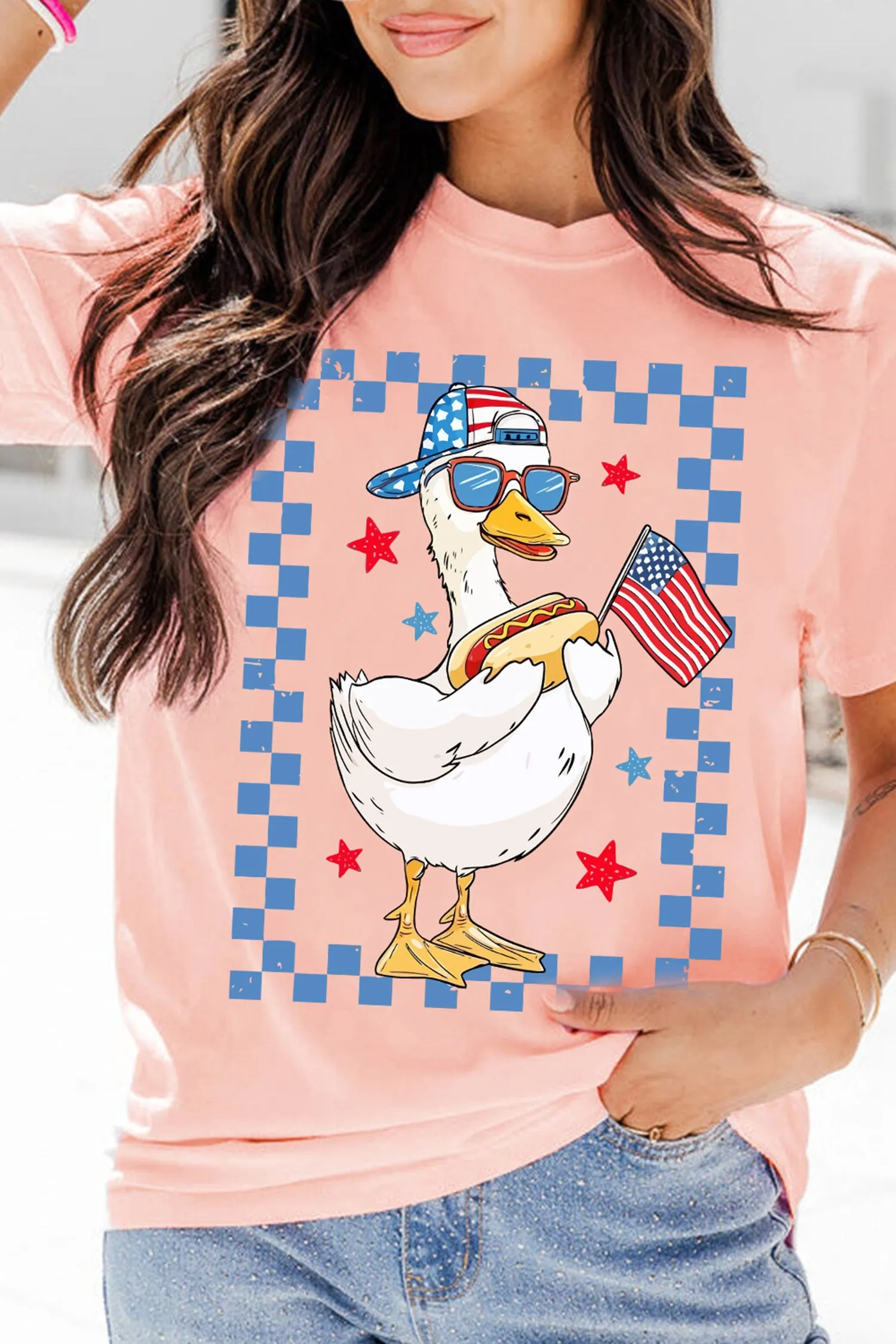 America Goose 4th Of July Patriotic Flag Graphic T Shirt – Pink sold by eAura product image thumbnail 3