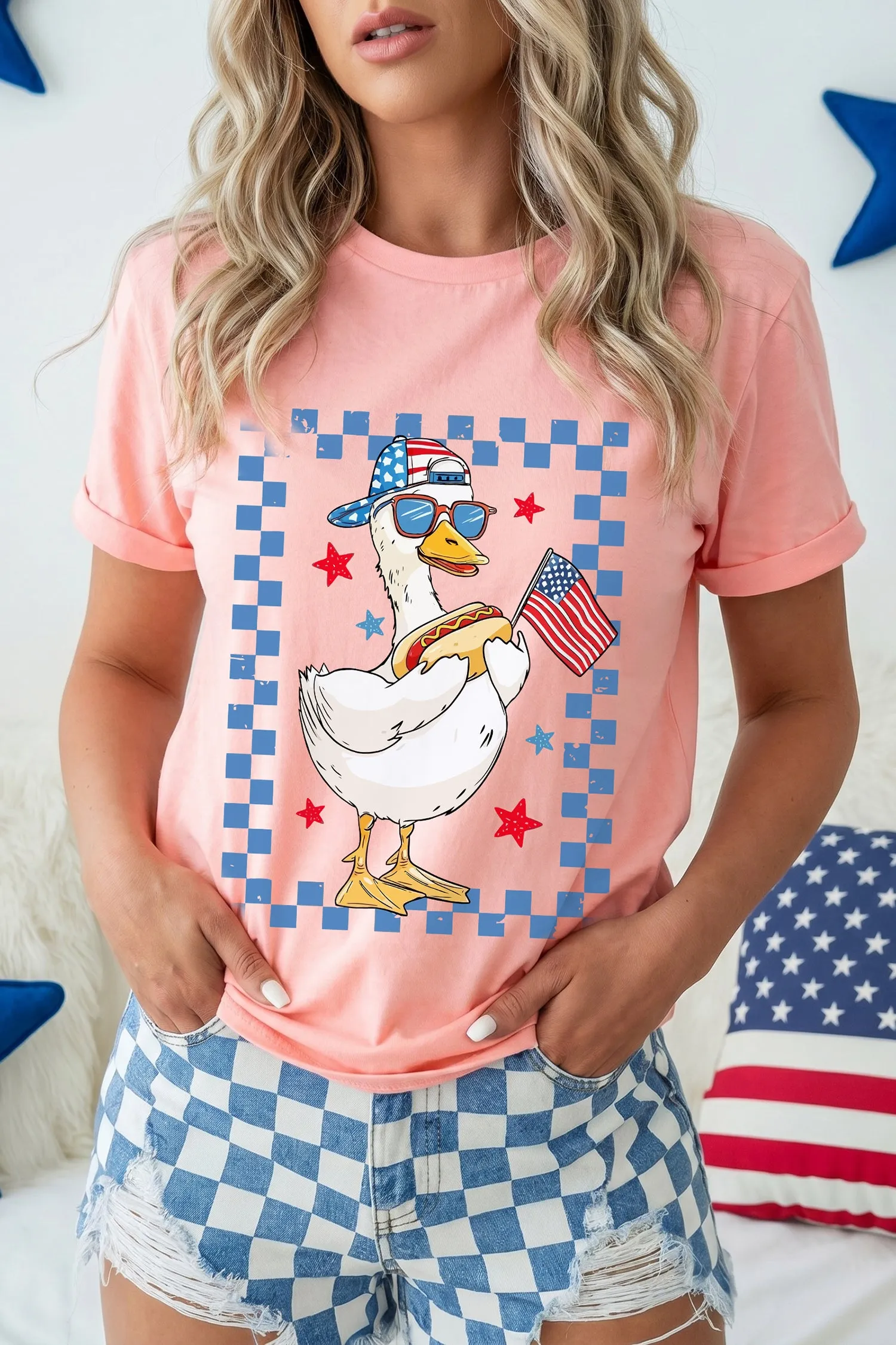 America Goose 4th Of July Patriotic Flag Graphic T Shirt – Pink sold by eAura