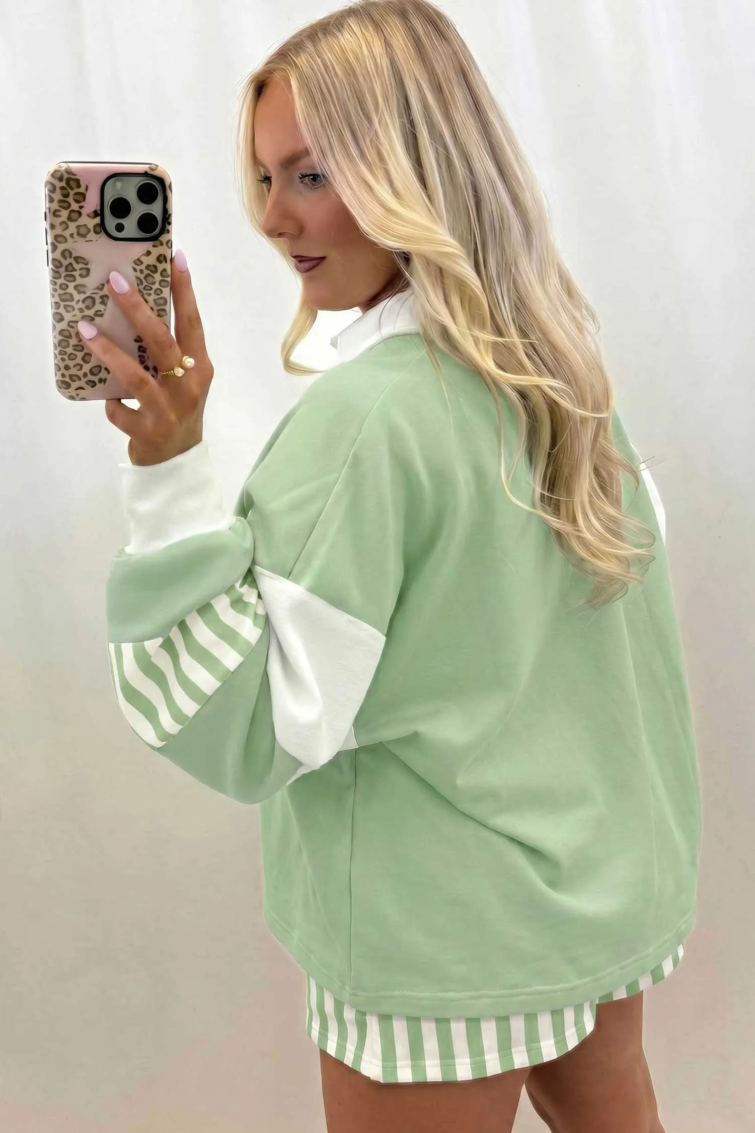 Gossamer Pink Striped Colour Block Pullover Top Drawstring Shorts Set – Light Pink sold by eAura product image thumbnail 5