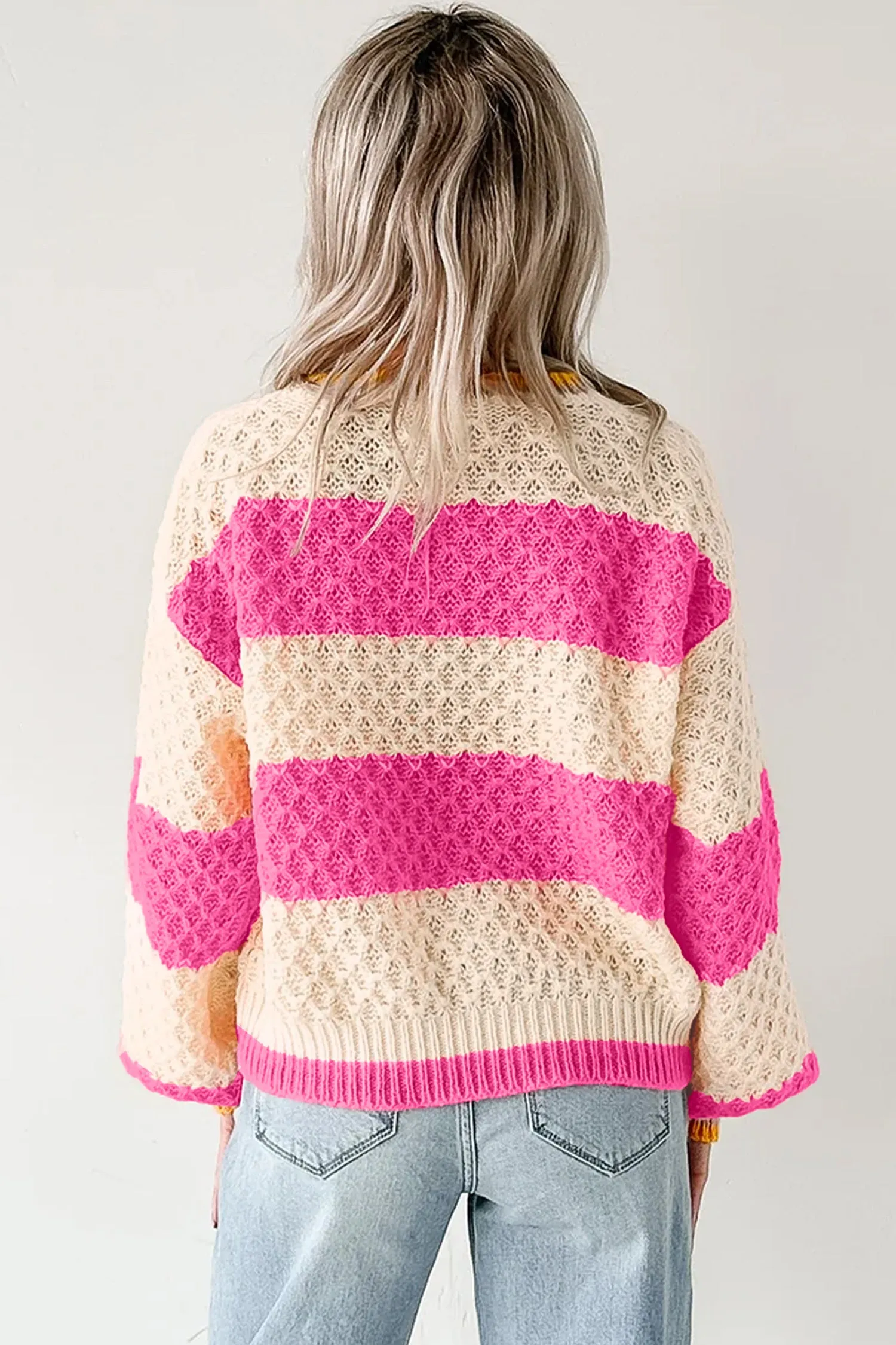 Striped Colourblock Texture Drop Shoulder Sweater – Pink Stripe sold by eAura product image thumbnail 4
