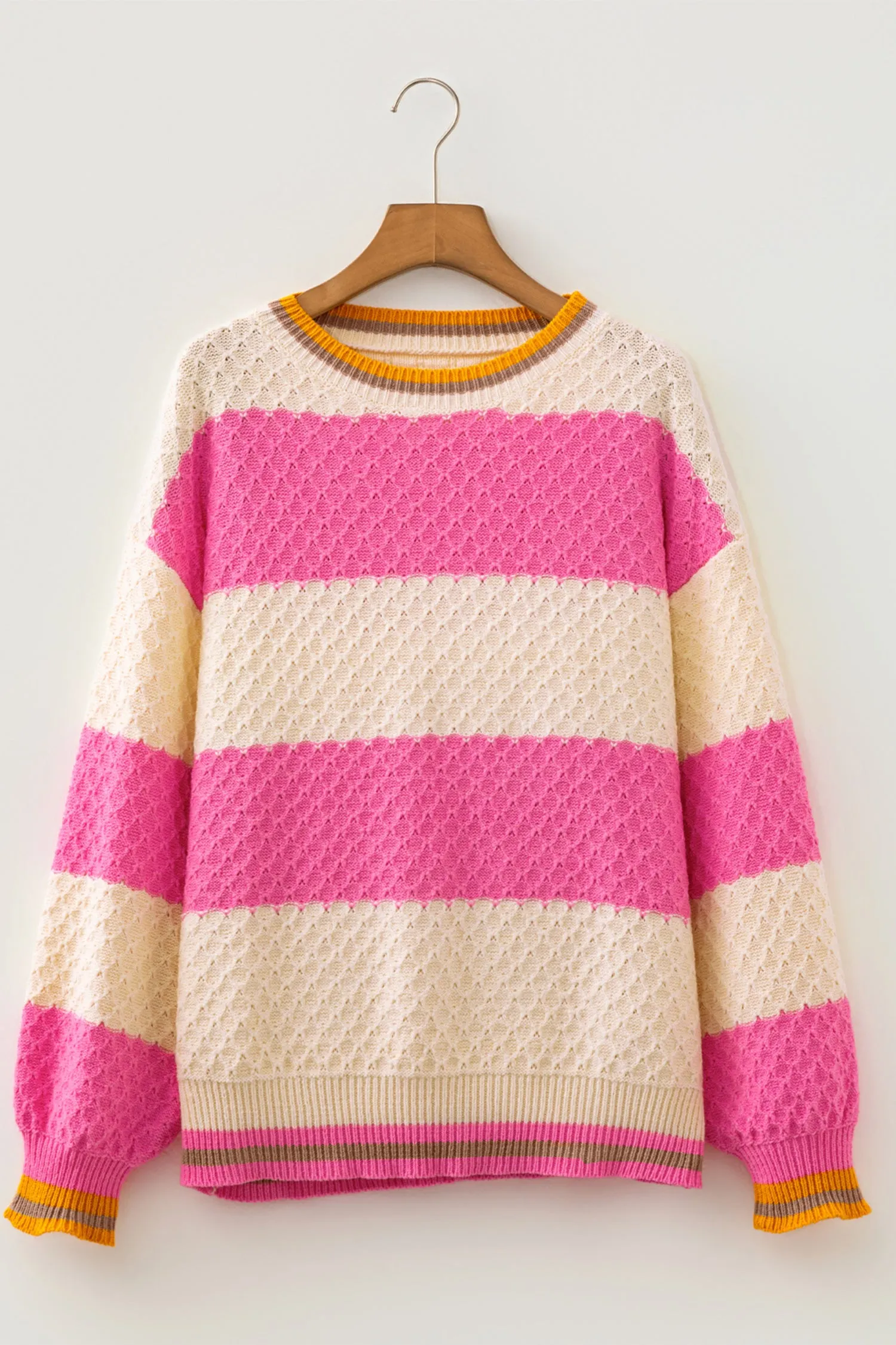 Striped Colourblock Texture Drop Shoulder Sweater – Pink Stripe sold by eAura product image thumbnail 5