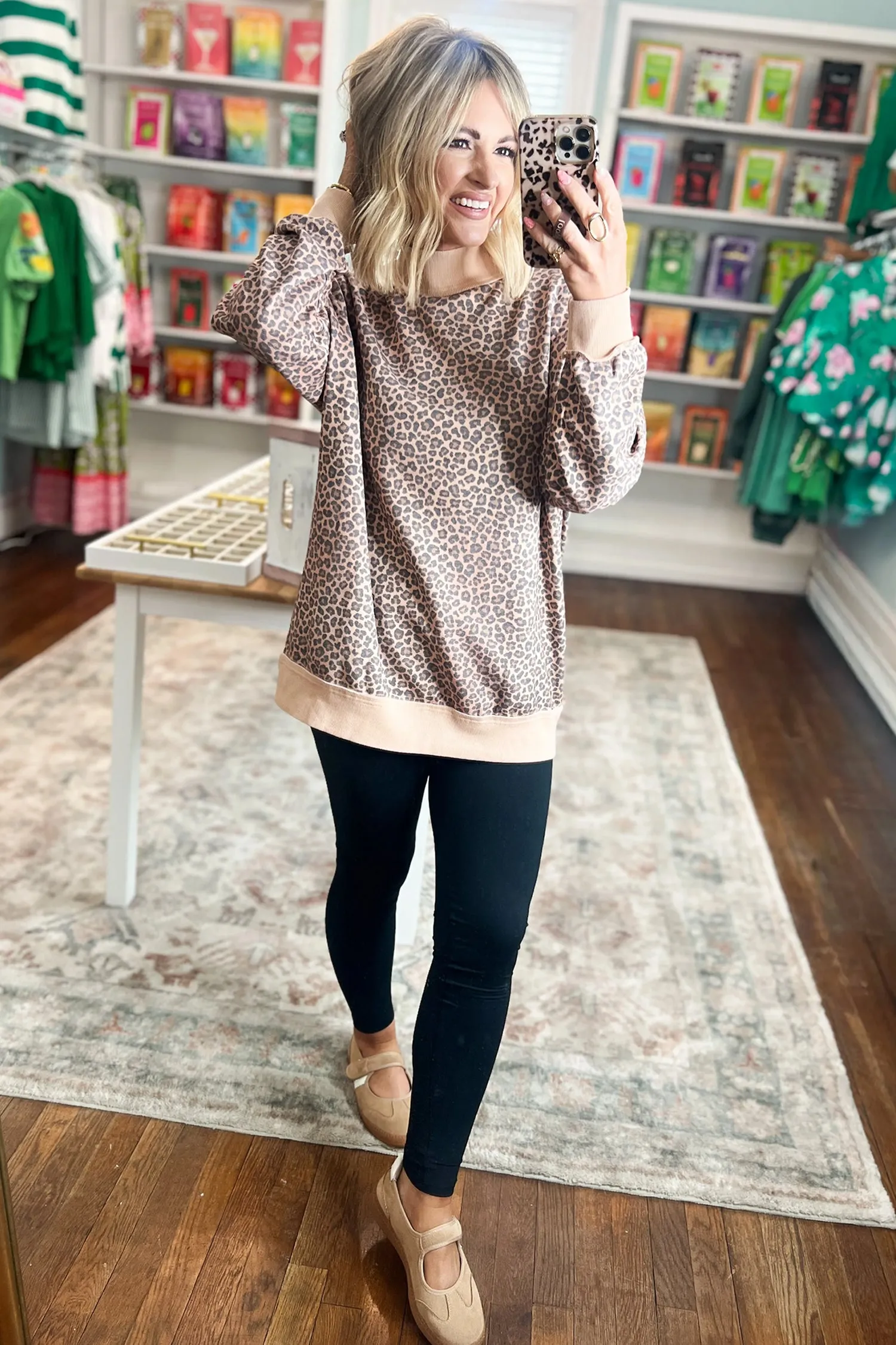 Leopard Print High Neck Long Sleeve Ribbed Cuffs Hem Sweatshirt – Multicolour sold by eAura product image thumbnail 4