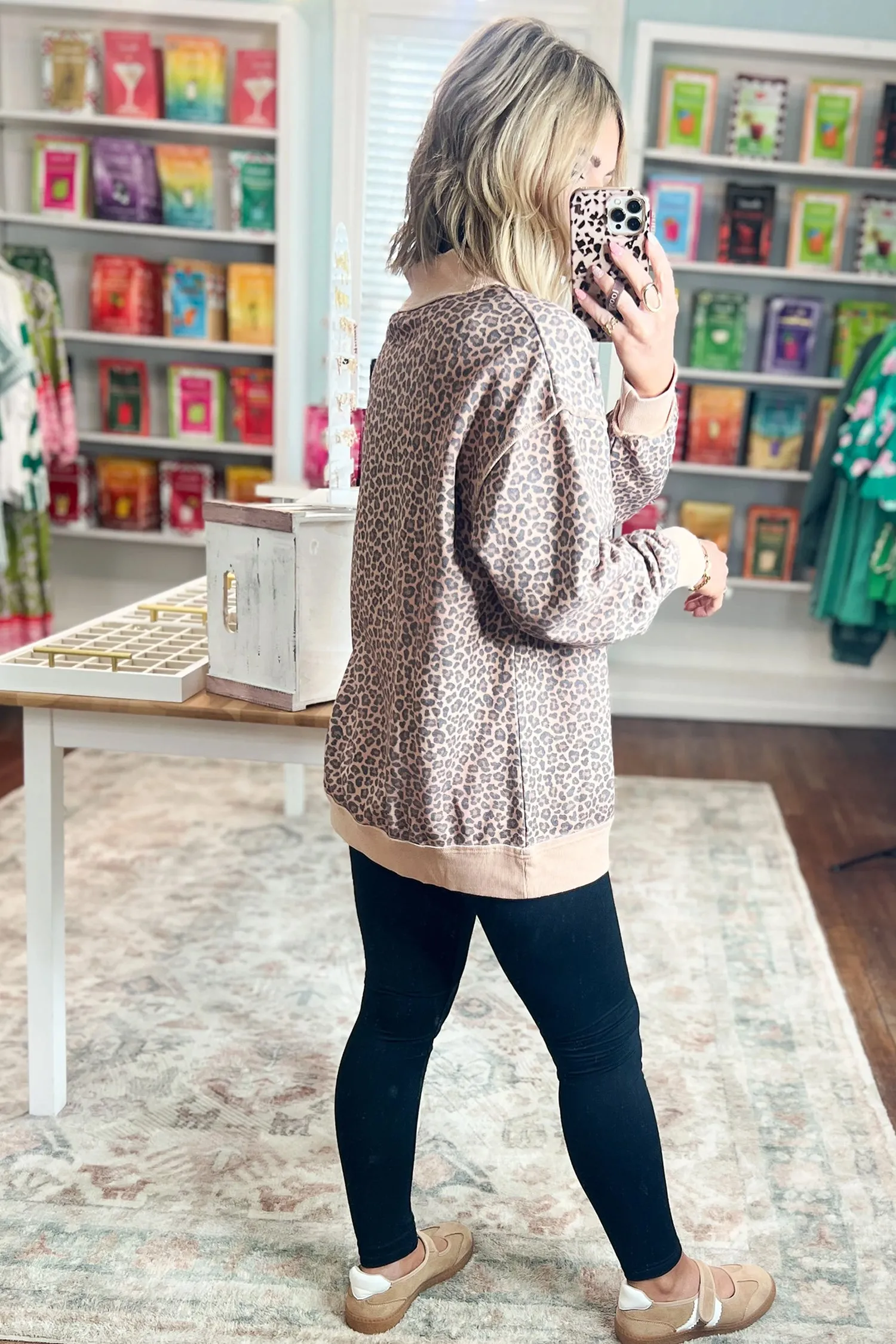Leopard Print High Neck Long Sleeve Ribbed Cuffs Hem Sweatshirt – Multicolour sold by eAura product image thumbnail 3