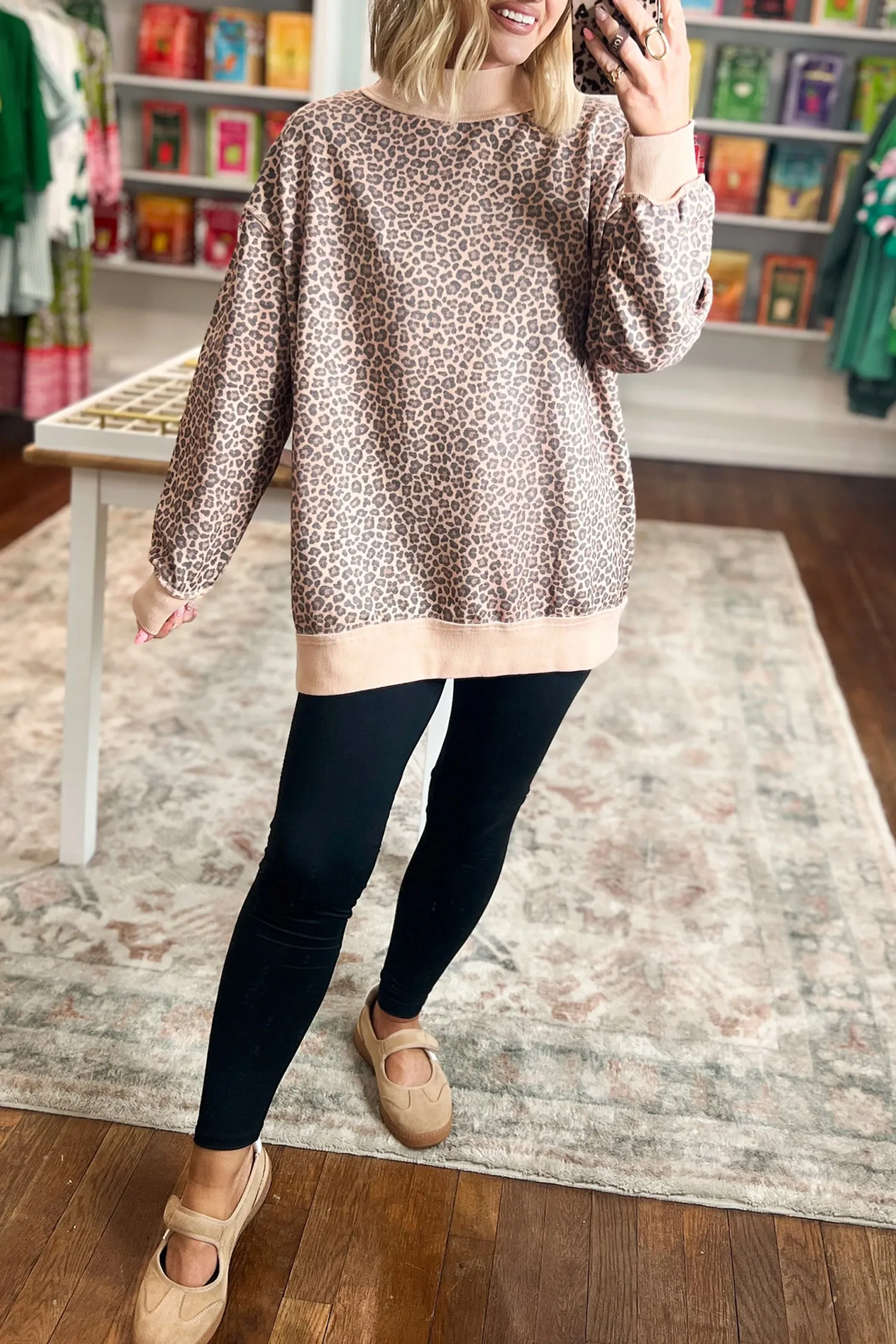 Leopard Print High Neck Long Sleeve Ribbed Cuffs Hem Sweatshirt – Multicolour sold by eAura product image thumbnail 5