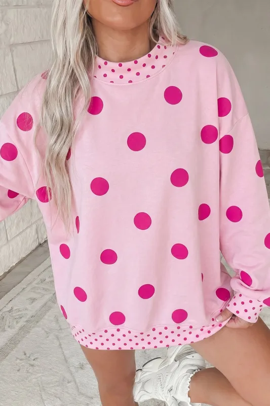 Polka Dot Print Contrast Detail Oversized Tunic Sweatshirt – Pink made by eAura