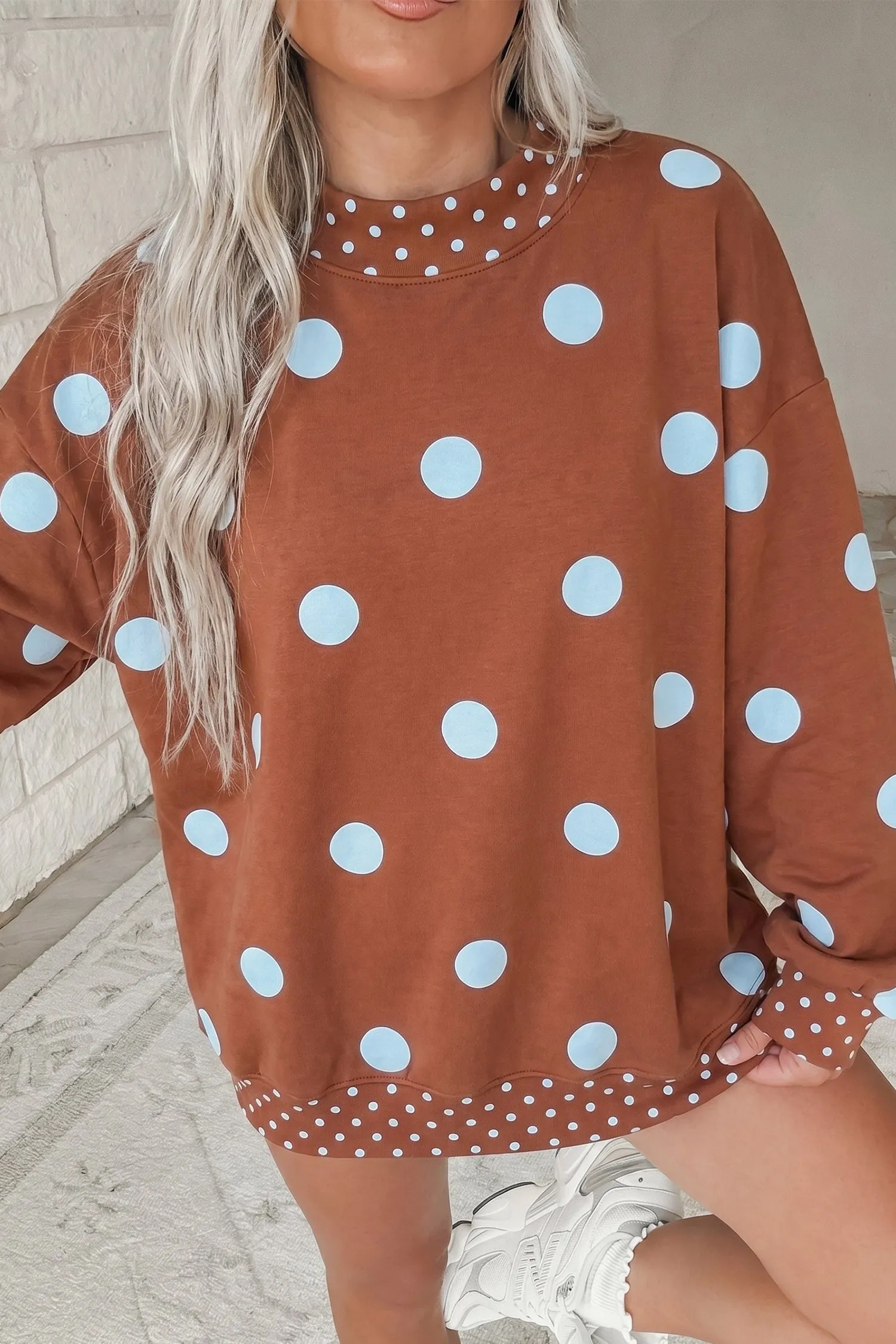 Polka Dot Print Contrast Detail Oversized Tunic Sweatshirt – Pink sold by eAura product image thumbnail 5