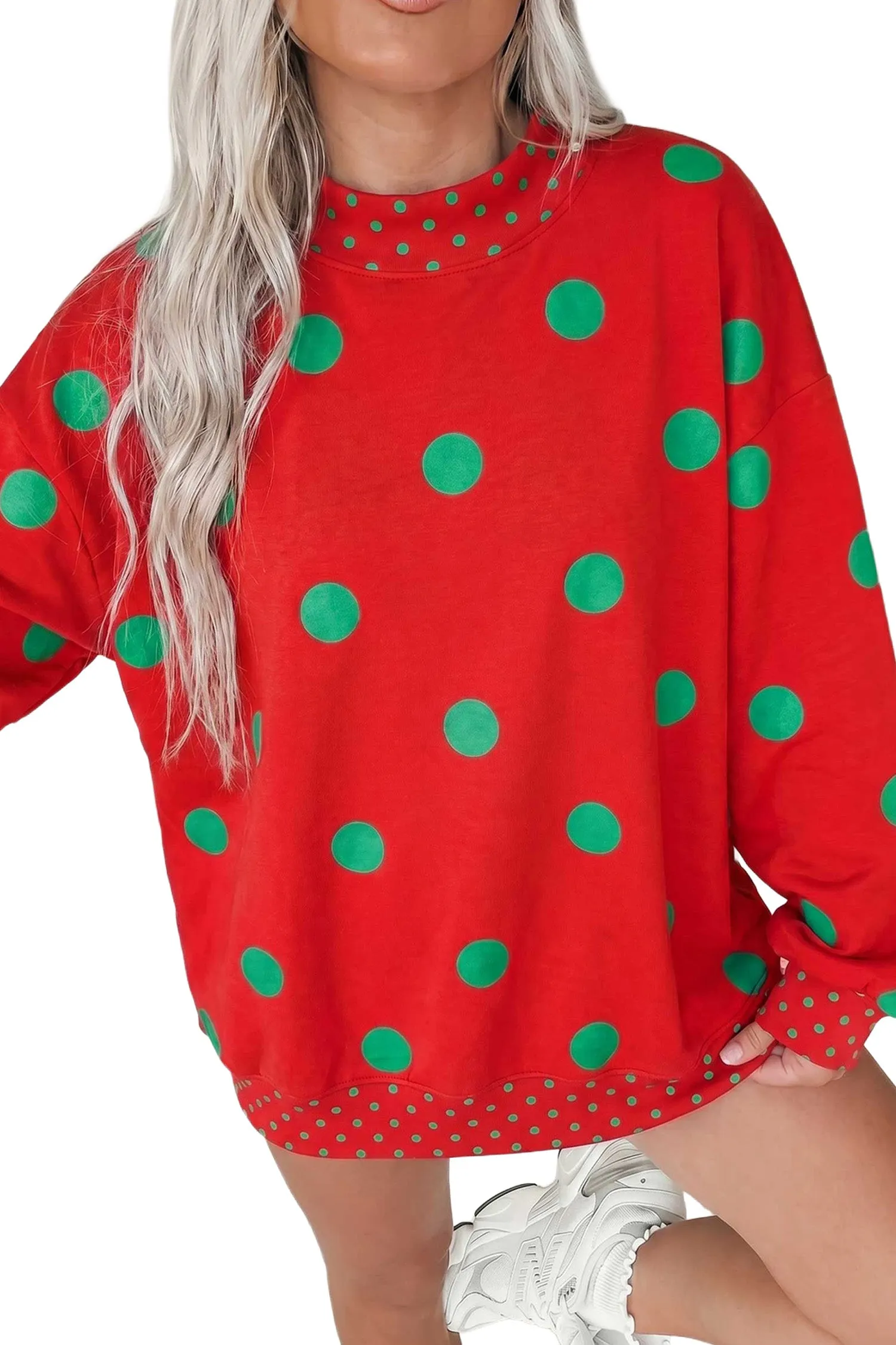 Polka Dot Print Contrast Detail Oversized Tunic Sweatshirt – Pink sold by eAura product image thumbnail 4