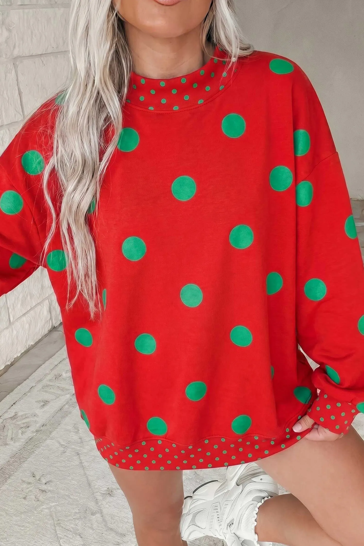 Polka Dot Print Contrast Detail Oversized Tunic Sweatshirt – Pink sold by eAura product image thumbnail 3