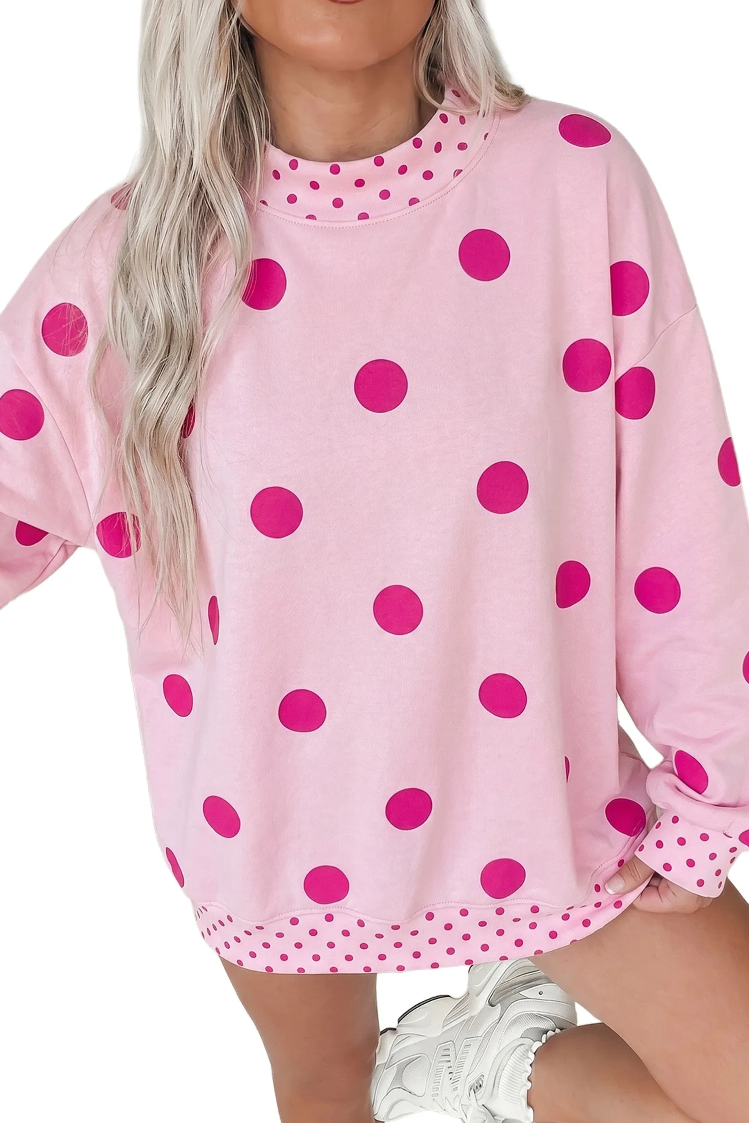 Polka Dot Print Contrast Detail Oversized Tunic Sweatshirt – Pink sold by eAura product image thumbnail 2