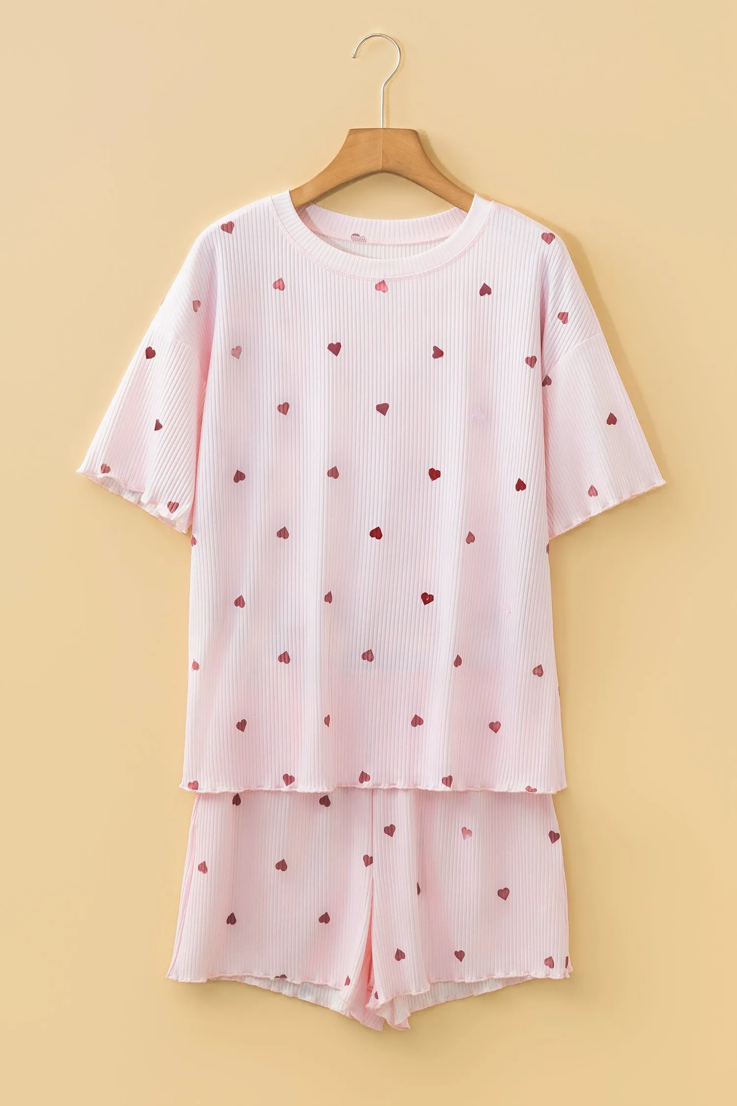 Valentine Heart Shape Print Ribbed Knit Short Lounge Set – Light Pink sold by eAura product image thumbnail 4