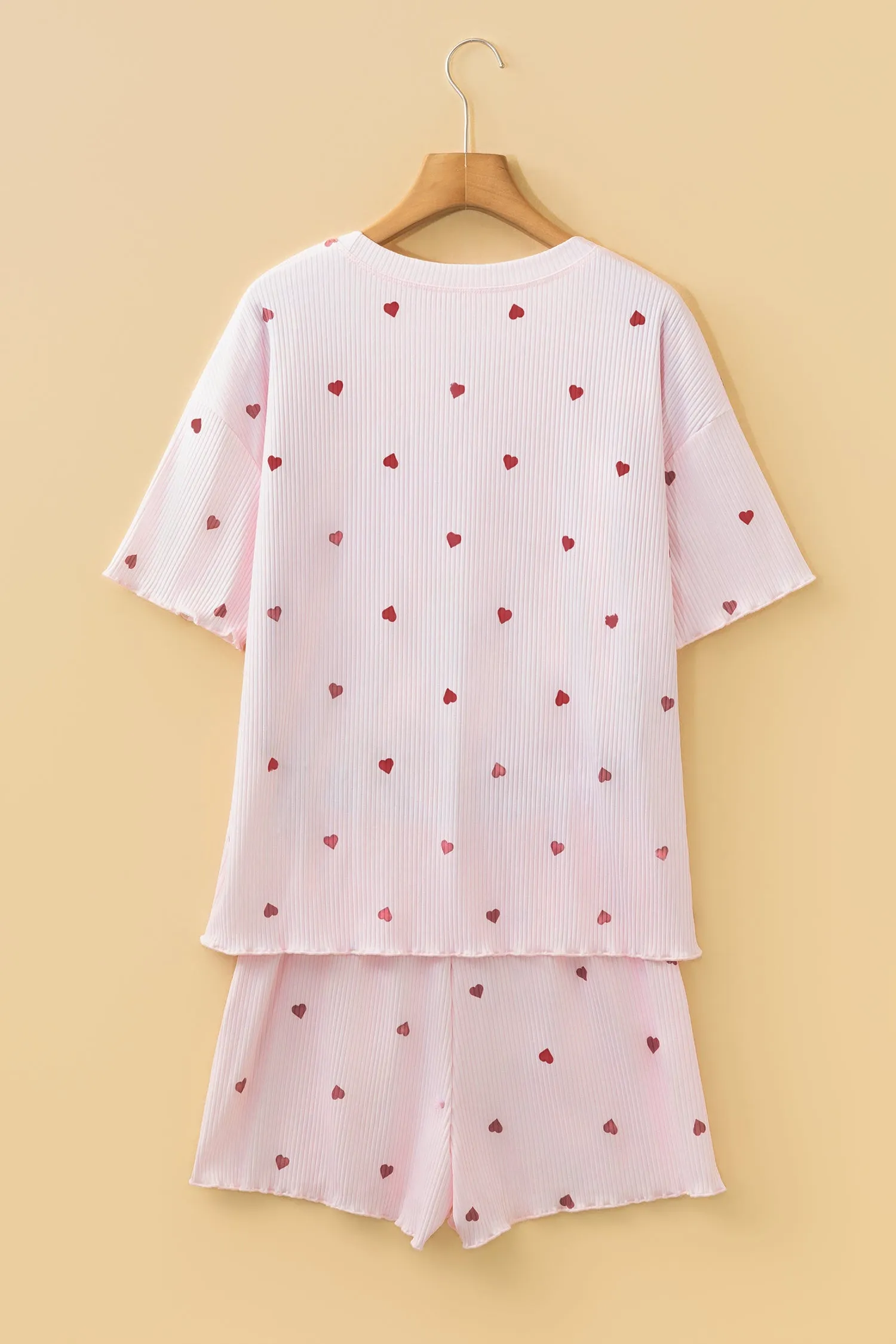 Valentine Heart Shape Print Ribbed Knit Short Lounge Set – Light Pink sold by eAura product image thumbnail 5