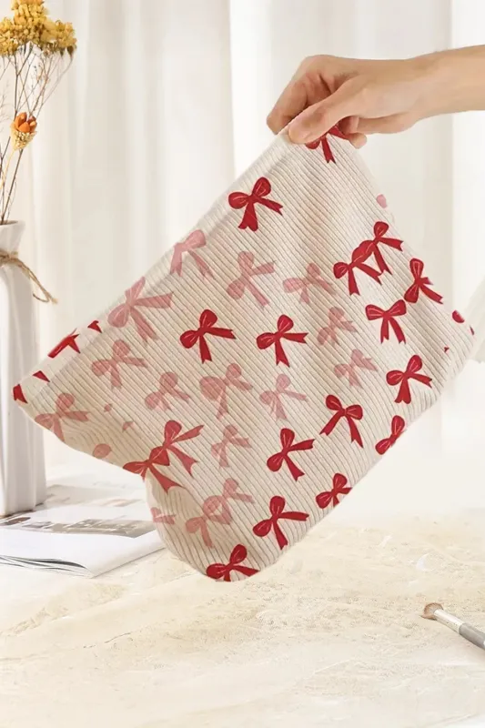 Bows Print Zipped Ribbed Makeup Storage Bag – Fiery Red made by eAura