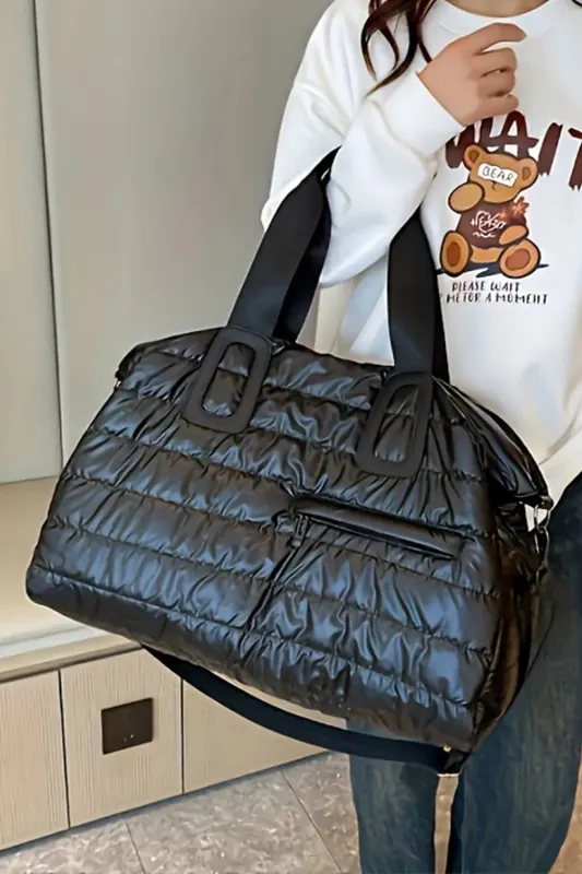 Black Quilted Puffy Large Capacity Waterproof Duffel Bag made by eAura