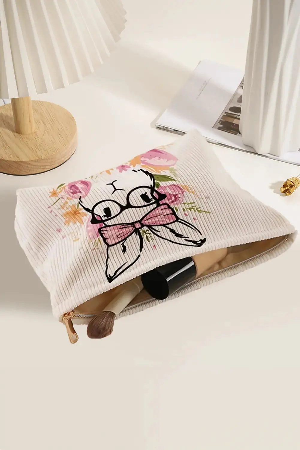 Easter Bunny Print Ribbed Makeup Storage Bag – White sold by eAura product image thumbnail 2