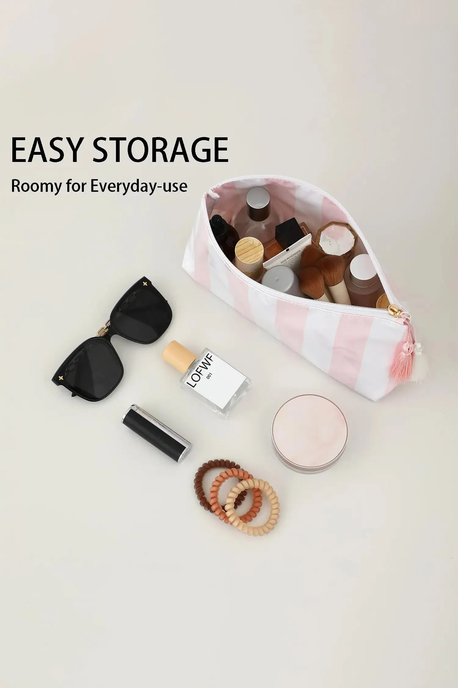 Carrot Striped Vinyl Waterproof Tassel Zipper Makeup Bag – Orange sold by eAura product image thumbnail 5