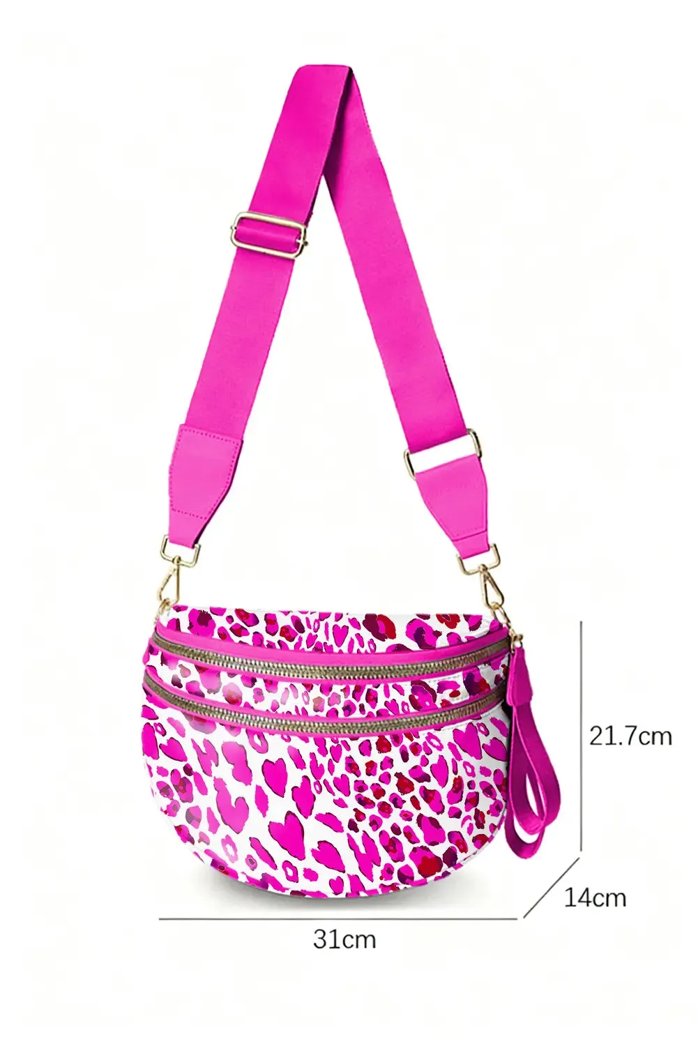 Leopard Printed Double Zip Crossbody Bag – Rose Red sold by eAura product image thumbnail 4