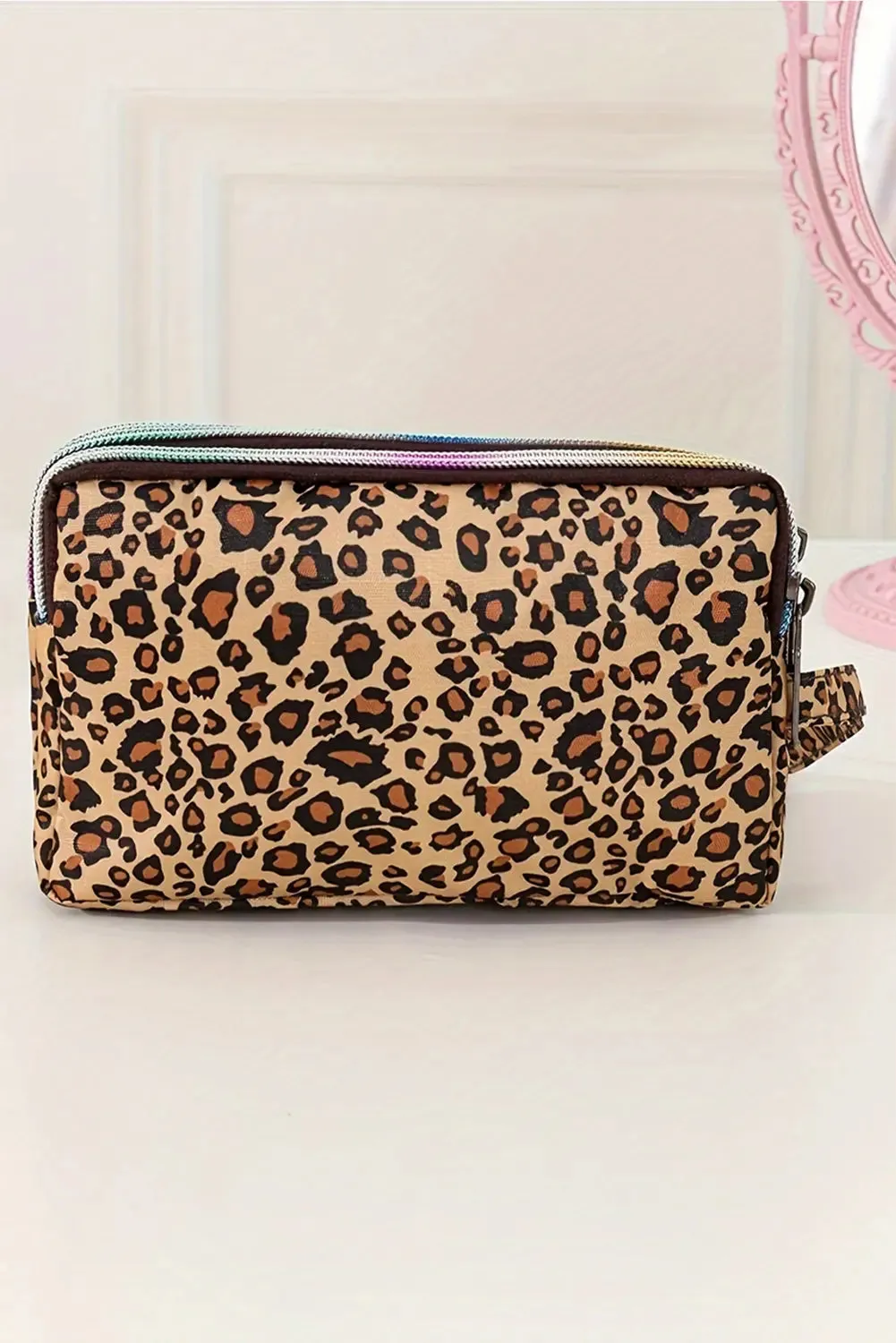 Leopard Print PU Leather Wristlet Zipper Makeup Bag sold by eAura product image thumbnail 2