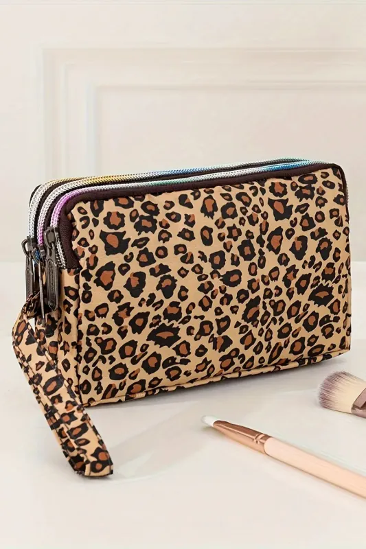 Leopard Print PU Leather Wristlet Zipper Makeup Bag made by eAura