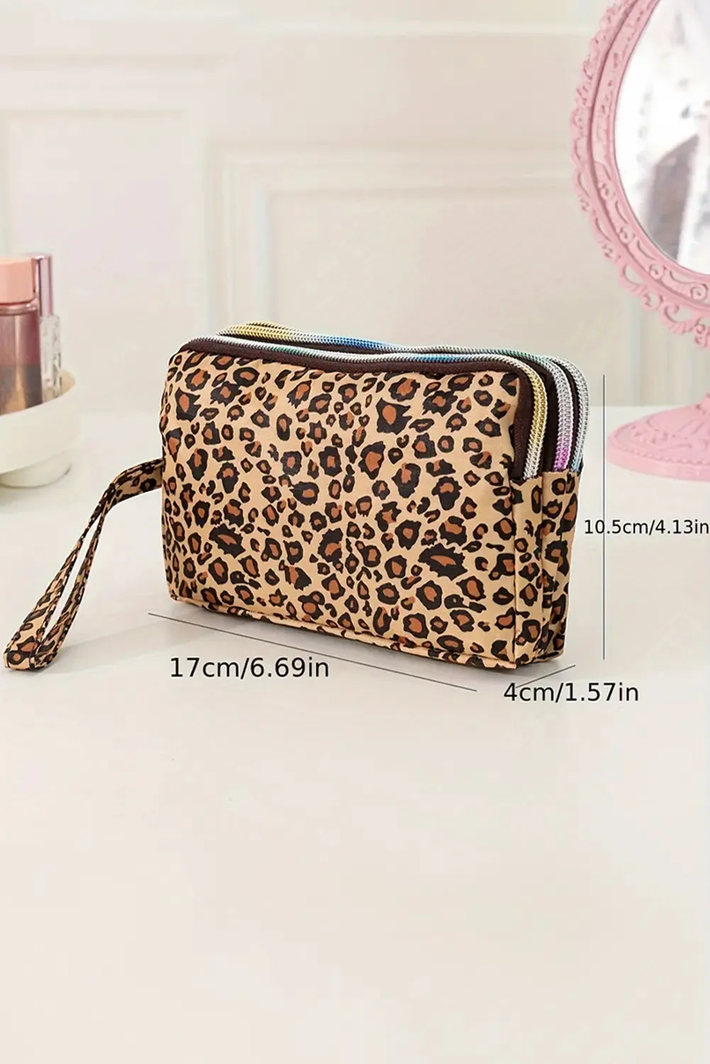 Leopard Print PU Leather Wristlet Zipper Makeup Bag sold by eAura product image thumbnail 3