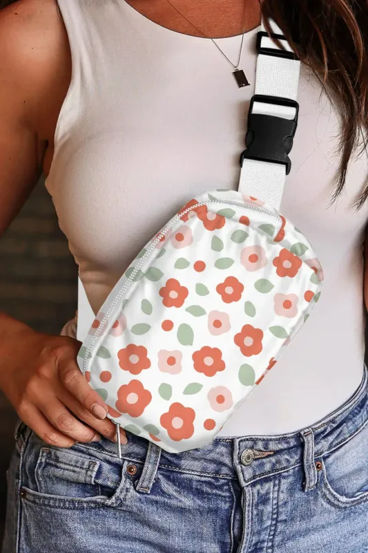 Floral Print Buckle Wide Belt Zipper Crossbody Bag made by eAura