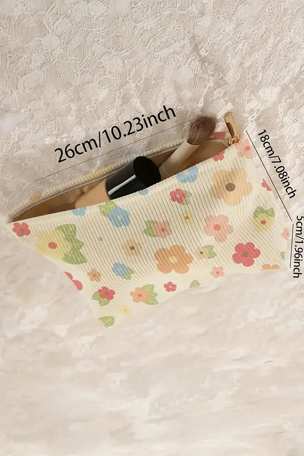 Flower Leaves Print Zipper Ribbed Makeup Bag sold by eAura product image thumbnail 5