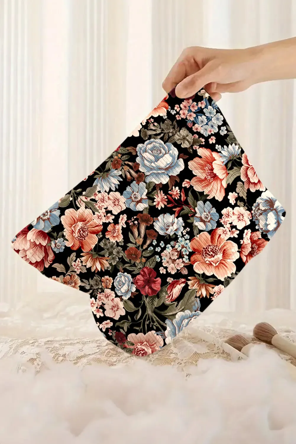 Flower Print Zipper Ribbed Ribbed Large Makeup Bag sold by eAura product image thumbnail 2