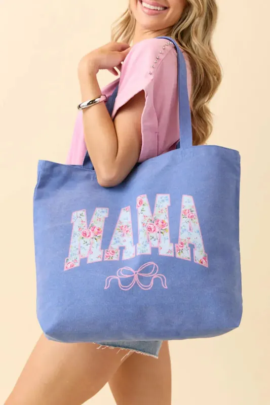 Floral MAMA Letter Bow Print Canvas Tote Bag made by eAura