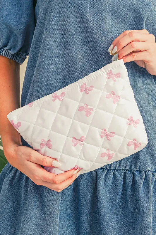 Bow Knot Print Zipper Quilted Large Cosmetic Bag made by eAura