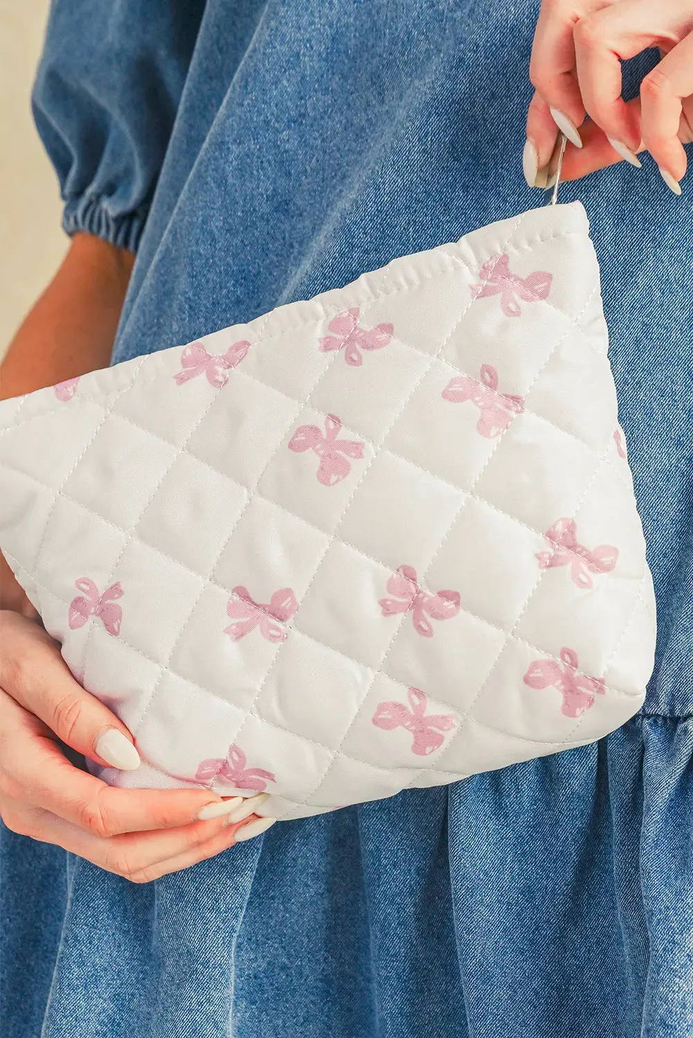 Bow Knot Print Zipper Quilted Large Cosmetic Bag sold by eAura product image thumbnail 3