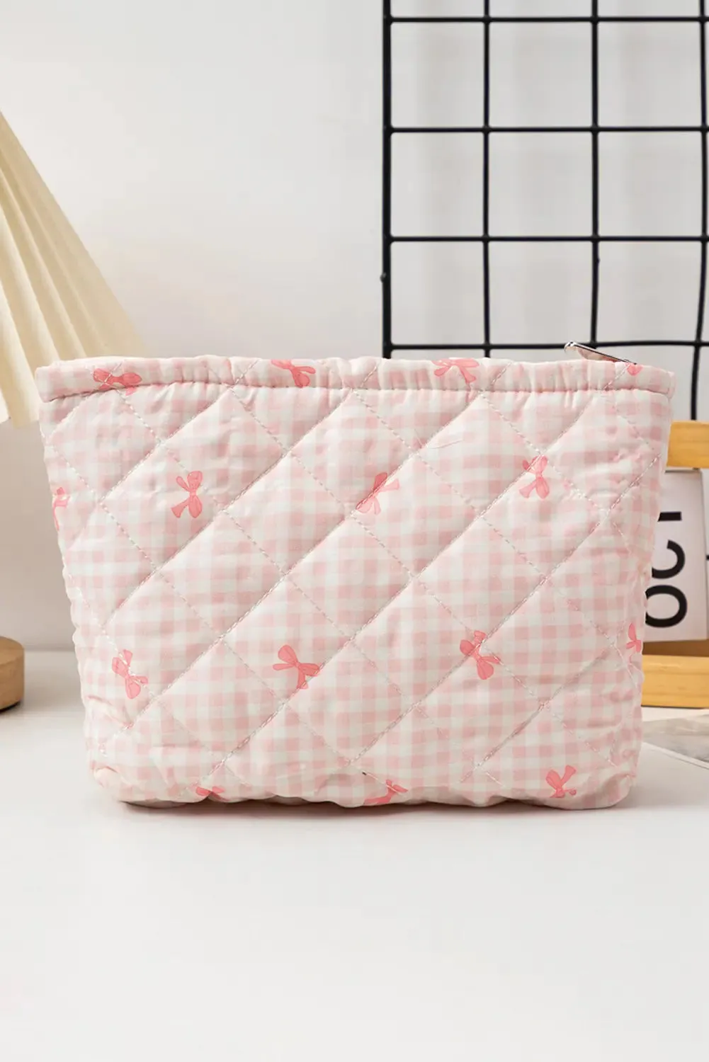 Bow Knot Print Zipper Quilted Large Cosmetic Bag sold by eAura product image thumbnail 4