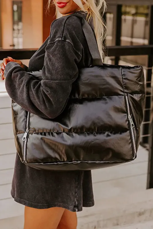 Solid Zipper Puffer Large Tote Bag made by eAura