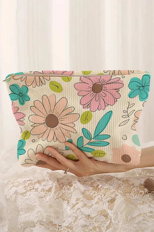 Floral Print Ribbed Makeup Bag made by eAura