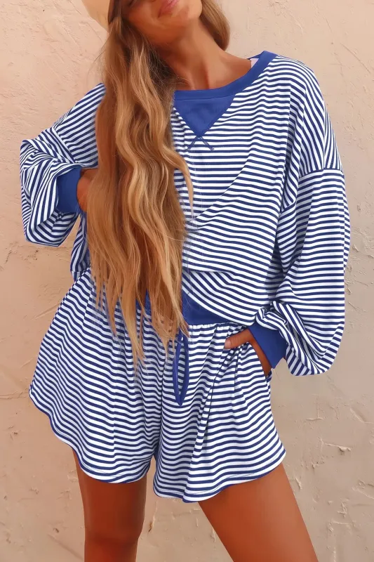 Oversized Long Sleeve Top Drawstring Loose Shorts 2pcs Set made by eAura