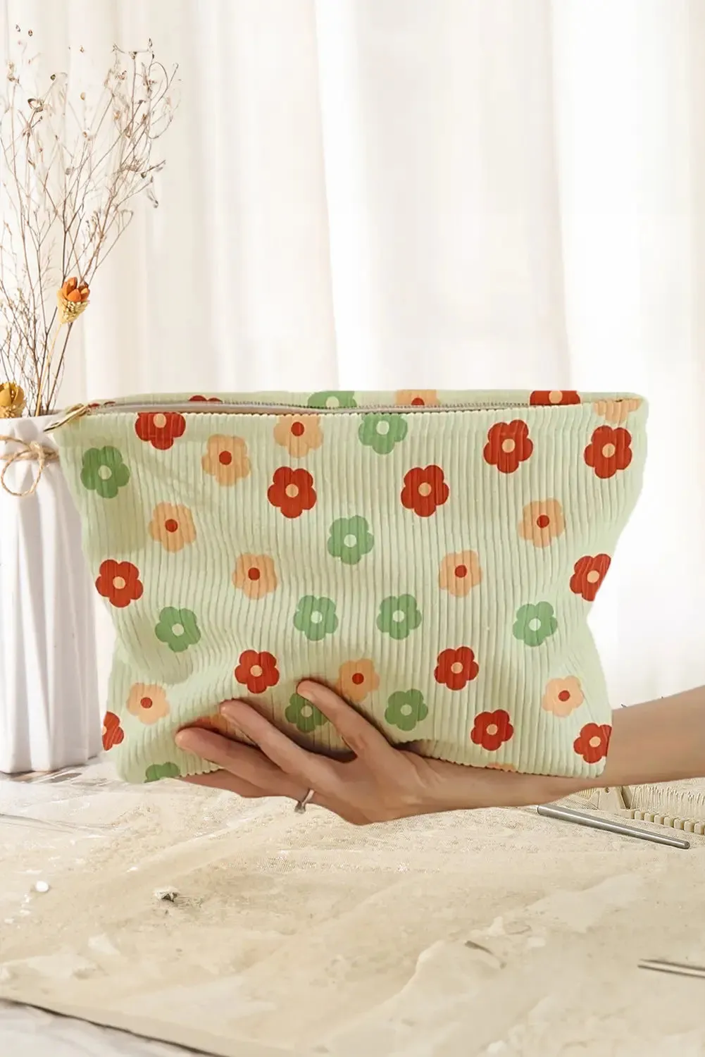 Flower Print Ribbed Zipper Makeup Bag sold by eAura product image thumbnail 3