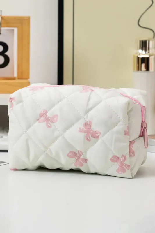 Sweet Bow Knot Print Quilted Cosmetic Bag made by eAura