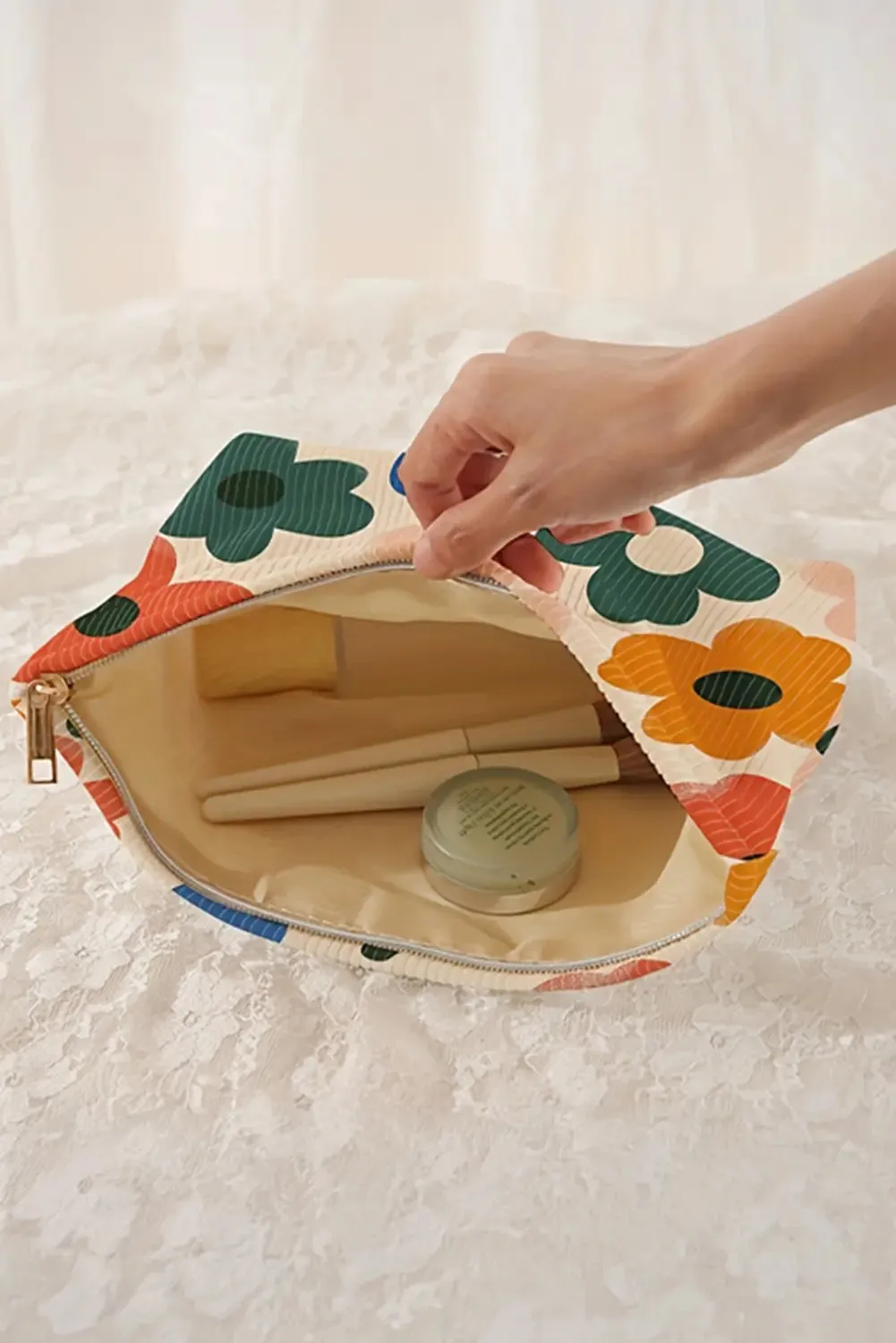 Floral Print Ribbed Minimalist Storage Bag sold by eAura product image thumbnail 4