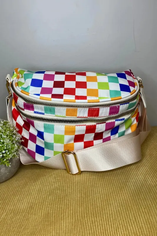 Checkerboard Double Zip Crossbody Bag made by eAura