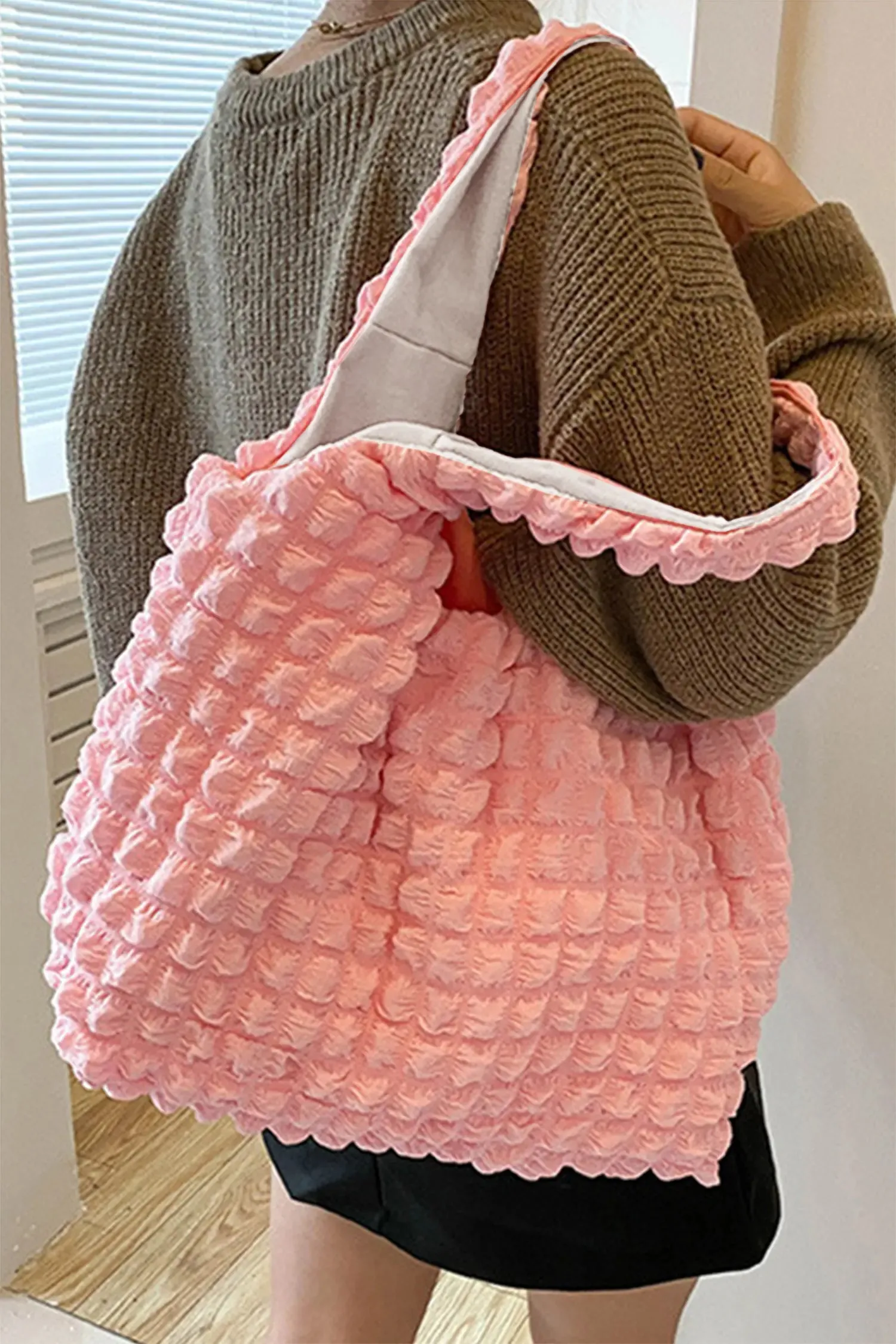 Puffy Textured Solid Colour Tote Bag sold by eAura product image thumbnail 2
