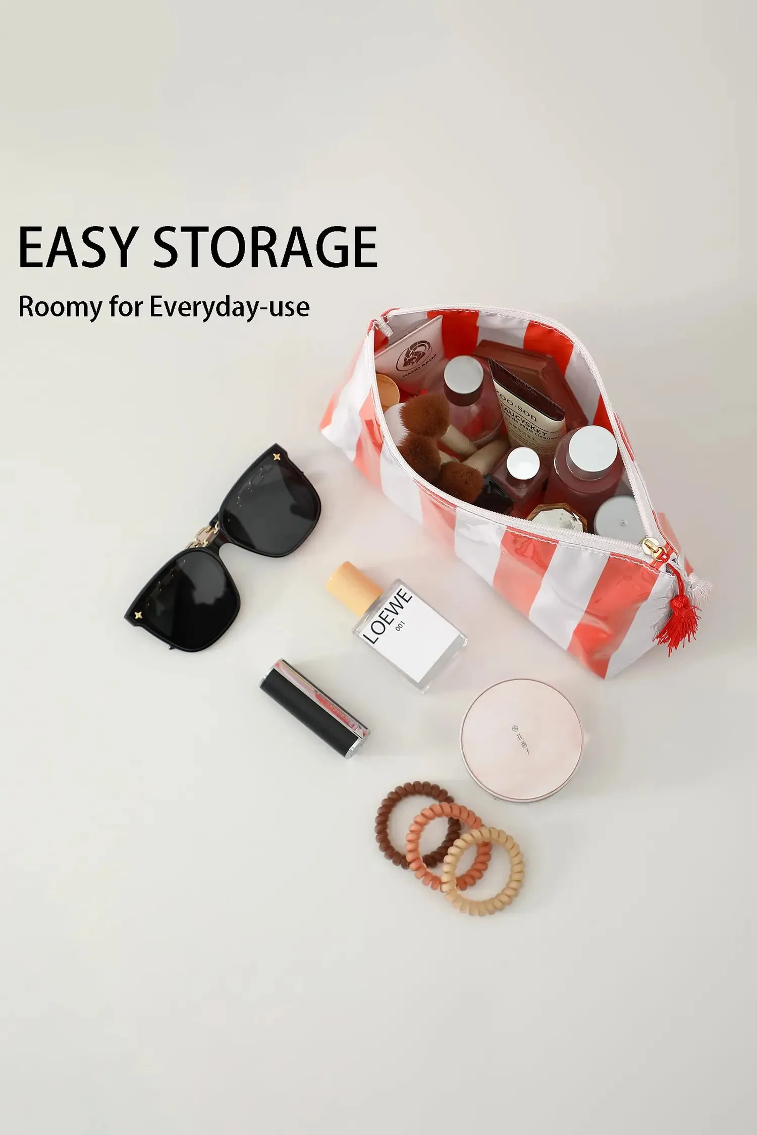 Striped Vinyl Waterproof Tassel Zip Makeup Bag sold by eAura product image thumbnail 3