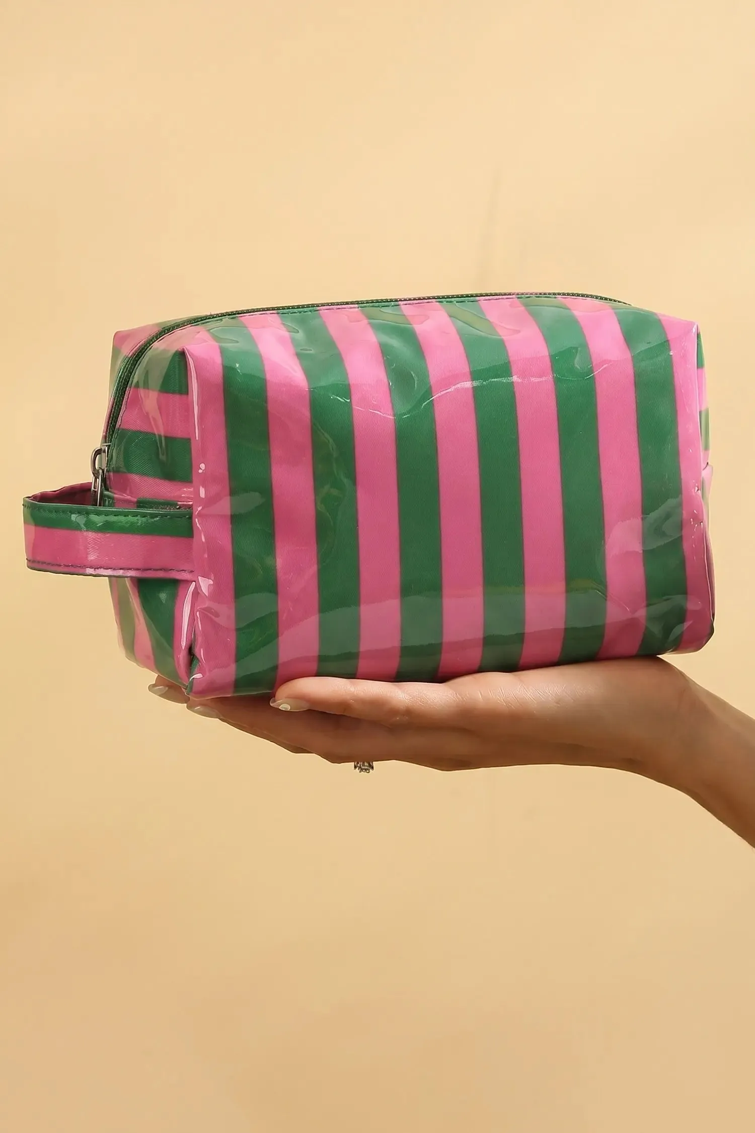 PVC Striped Cosmetic Bag with Zipper Handle sold by eAura product image thumbnail 5
