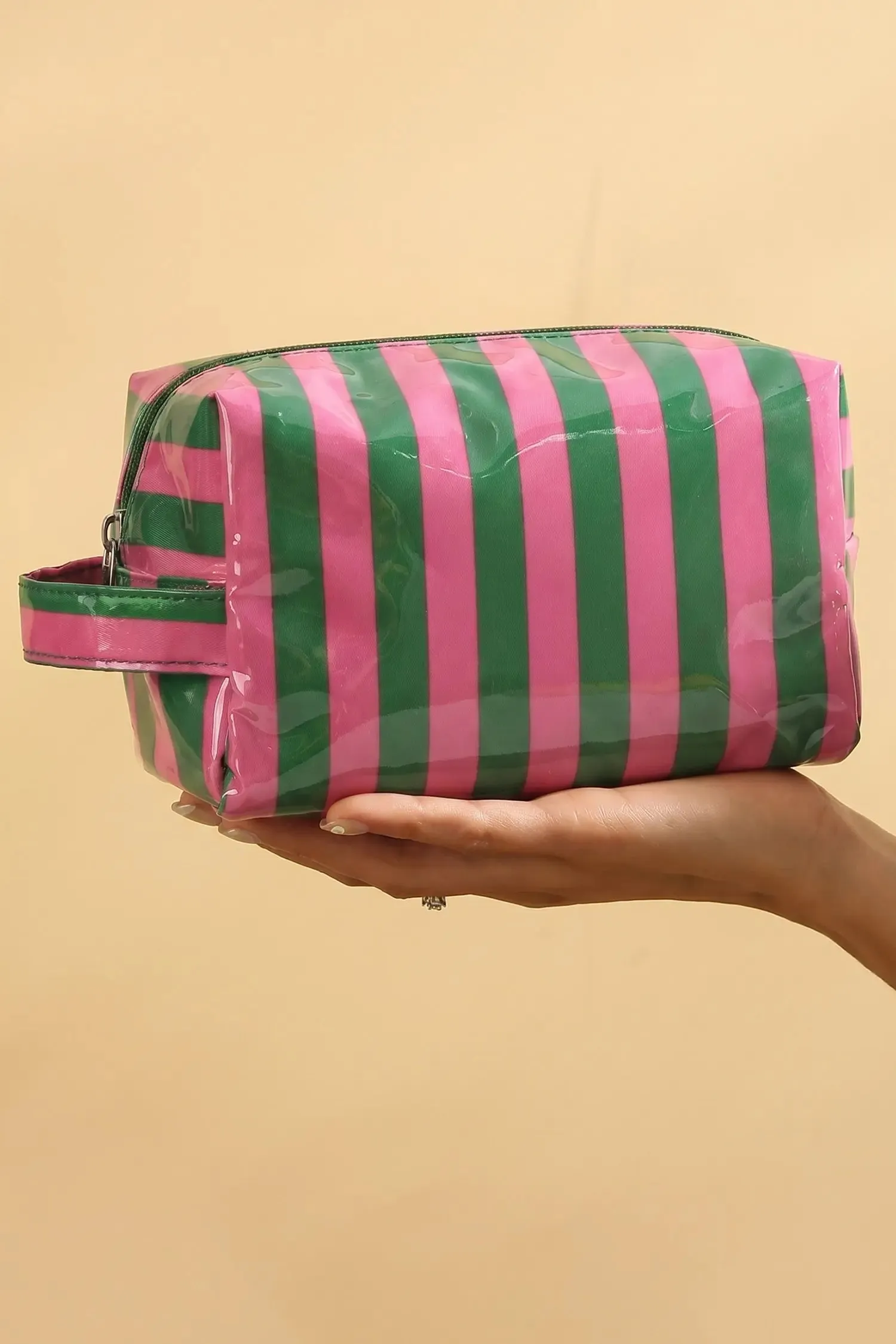 PVC Striped Cosmetic Bag with Zipper Handle sold by eAura product image thumbnail 4