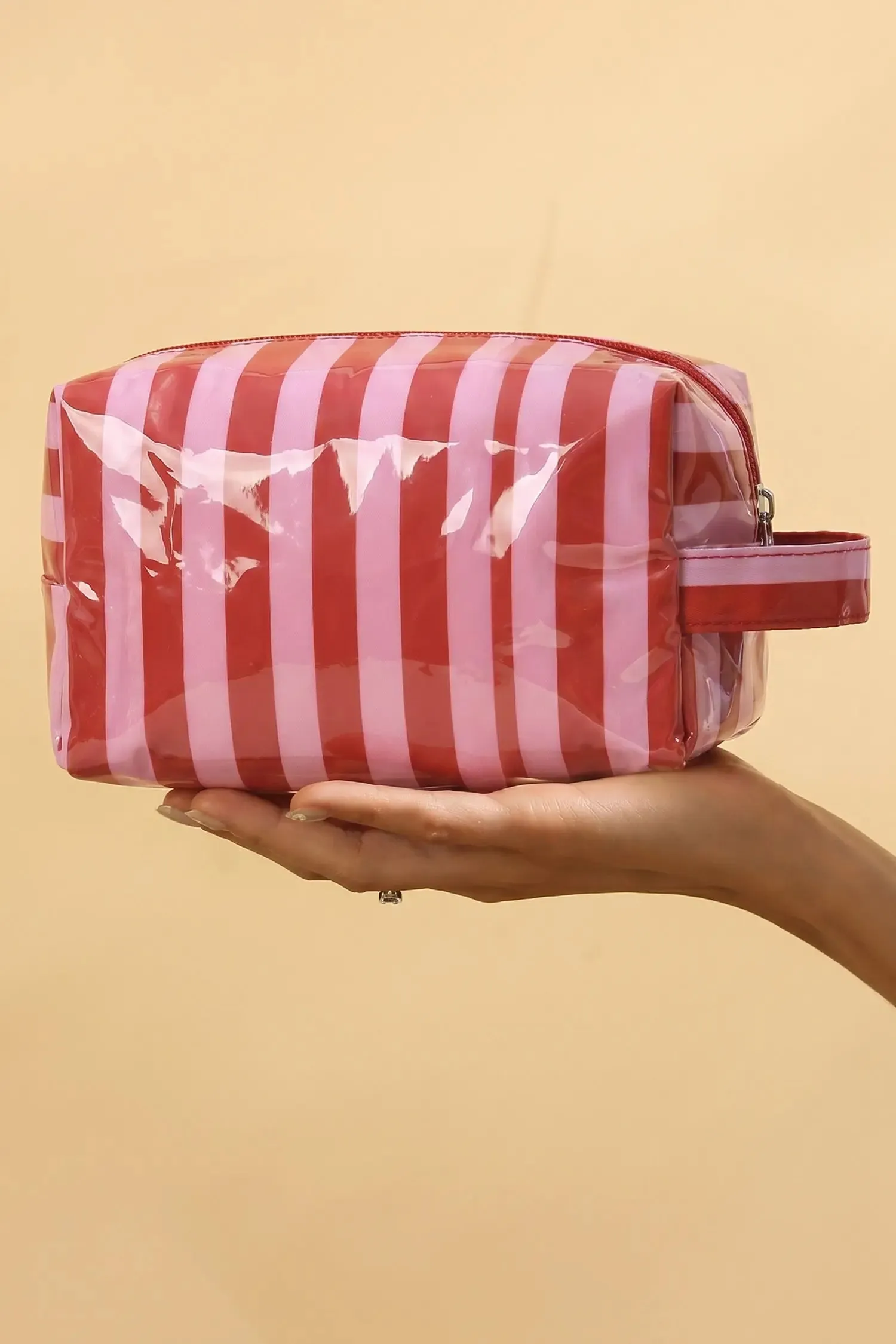 PVC Striped Cosmetic Bag with Zipper Handle sold by eAura product image thumbnail 2