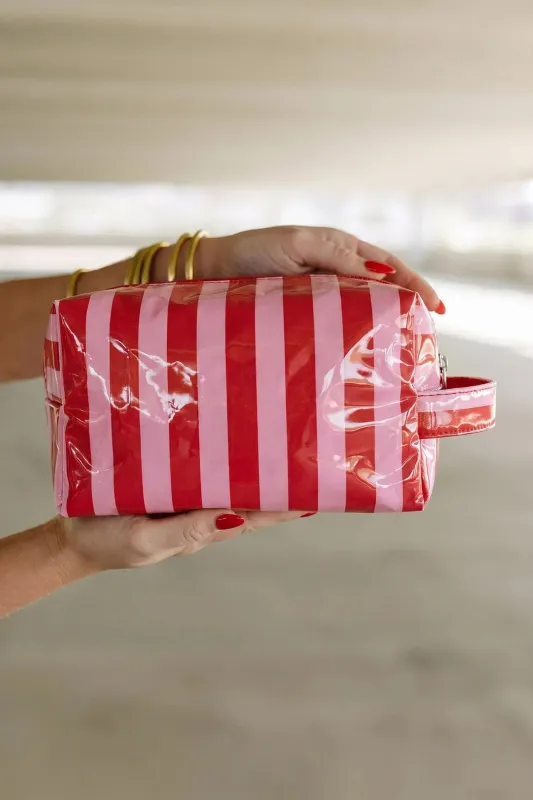 PVC Striped Cosmetic Bag with Zipper Handle made by eAura