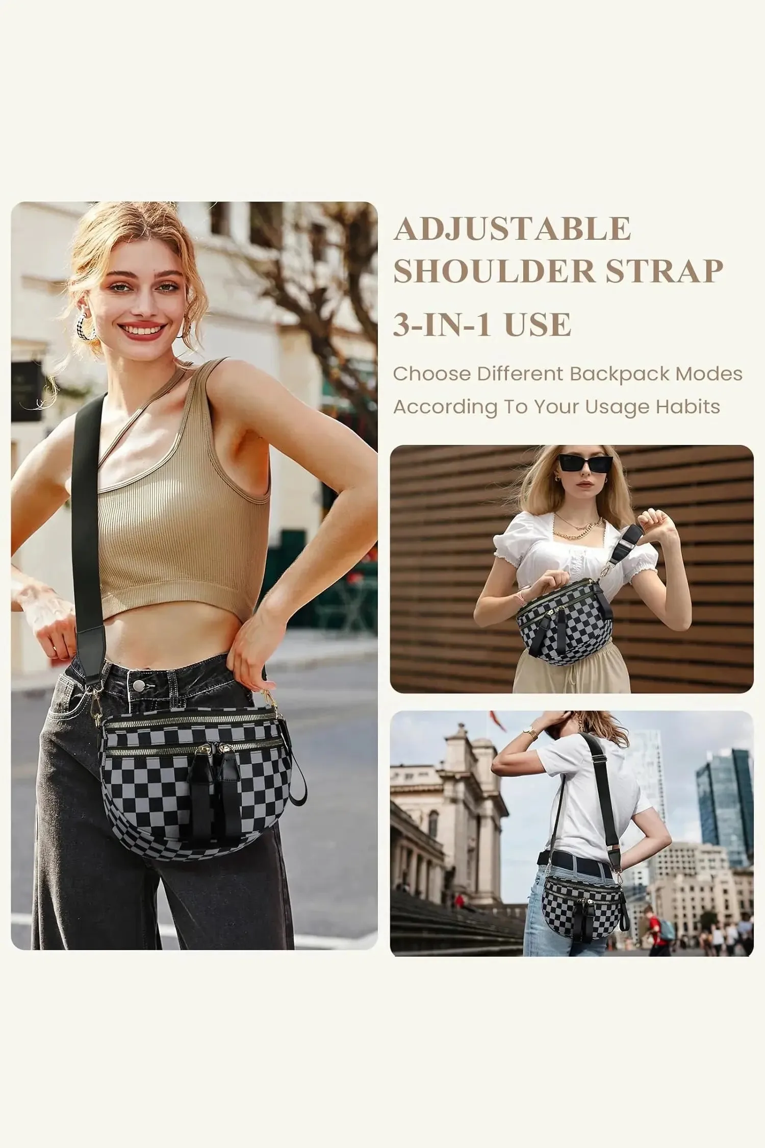 Checkerboard Print Compact Crossbody Bag sold by eAura product image thumbnail 4