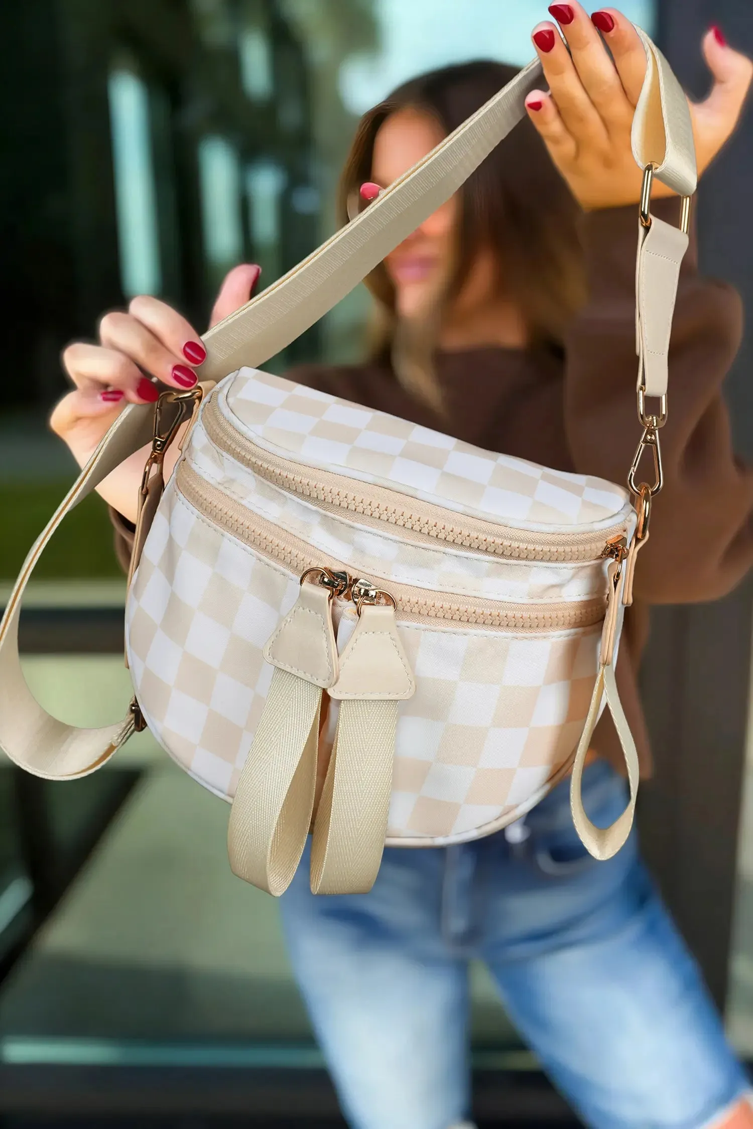 Checkerboard Print Compact Crossbody Bag sold by eAura